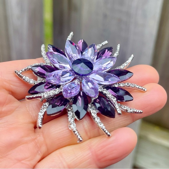 Large Purple Rhinestone Brooch Large Rhinestone Pin - Picture 3 of 5